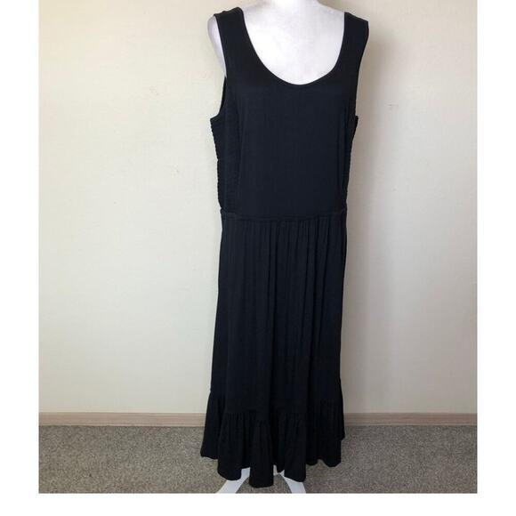 Jason Wu Black Smocked Side Panel Midi Dress XL Effortless Chic Ruffled Casual - Picture 12 of 12